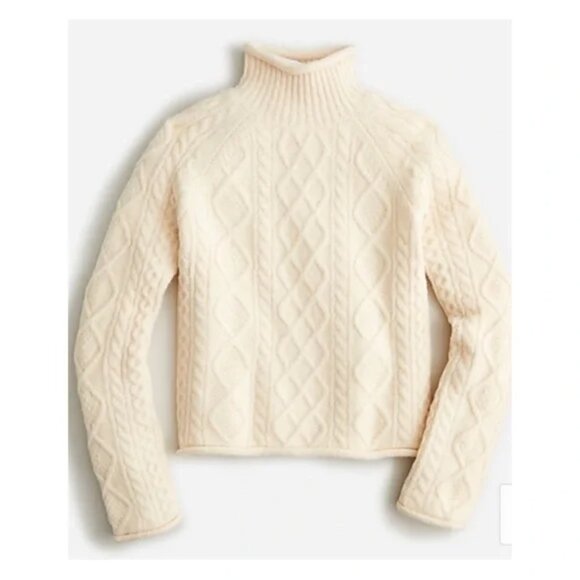 J.Crew Cable Knit Rollneck Sweater – Cream Merino Wool/Alpaca Blend – XS - Picture 1 of 5